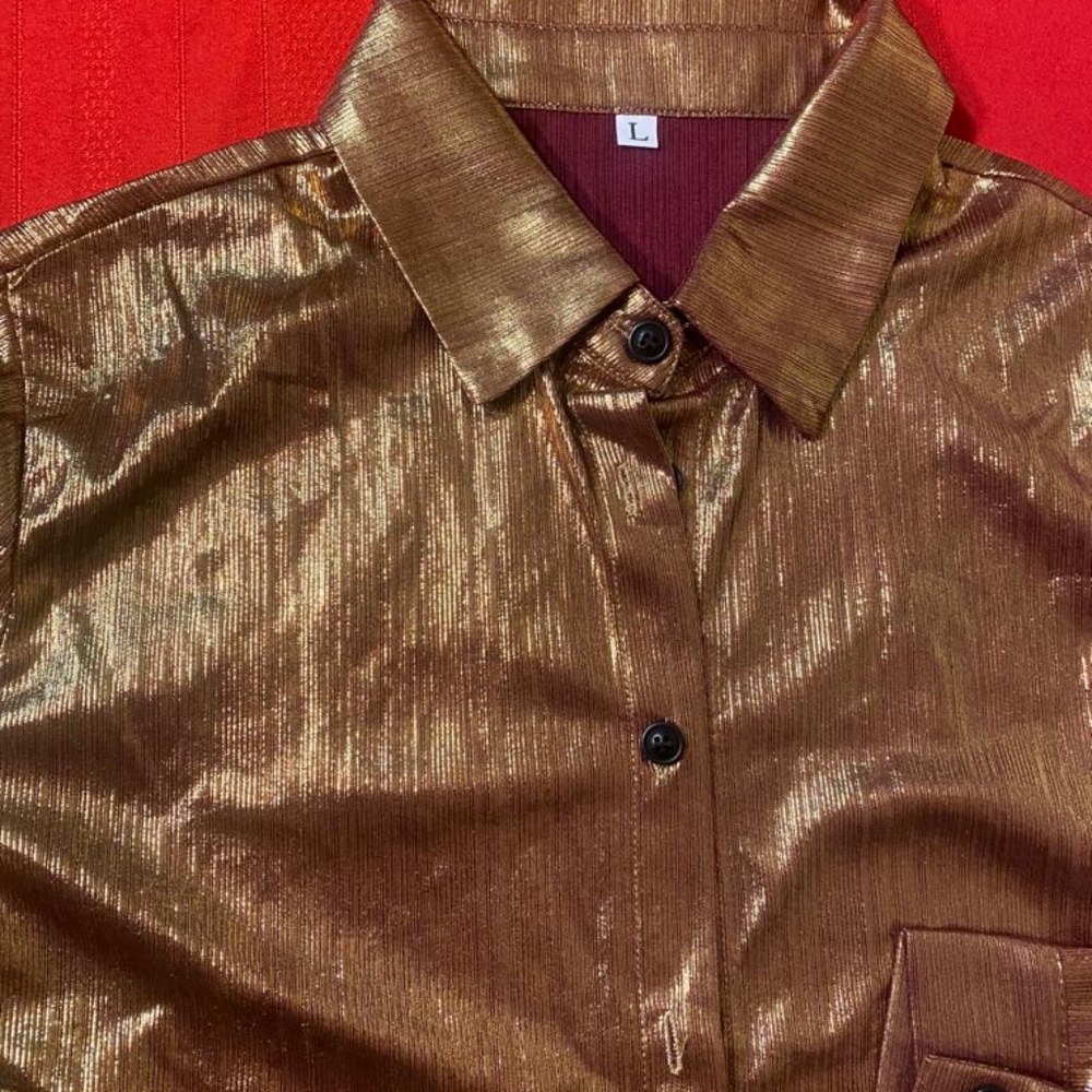 Privé Metallic Button Front Shirt - Picture 2 of 13